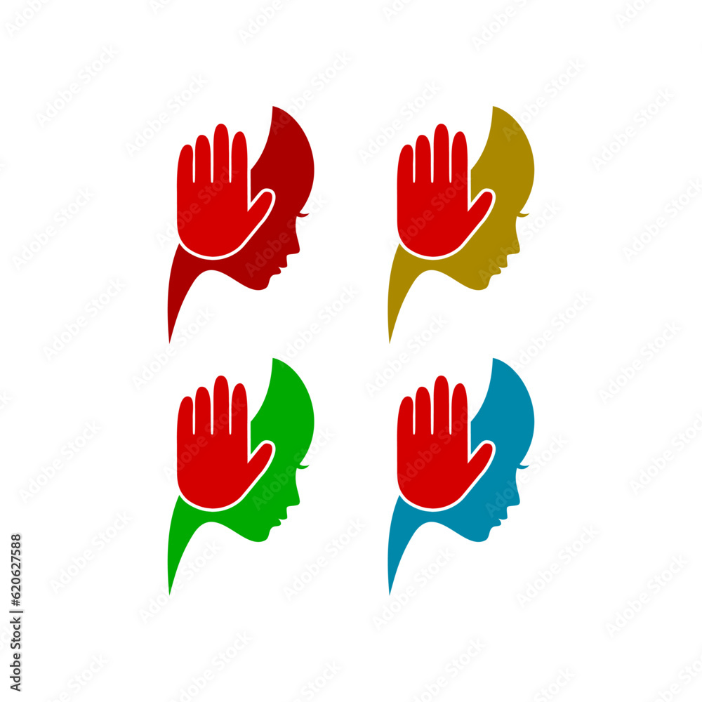 Fototapeta premium Stop violence woman icon set