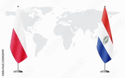 Poland and Paraguay flags for official meeting