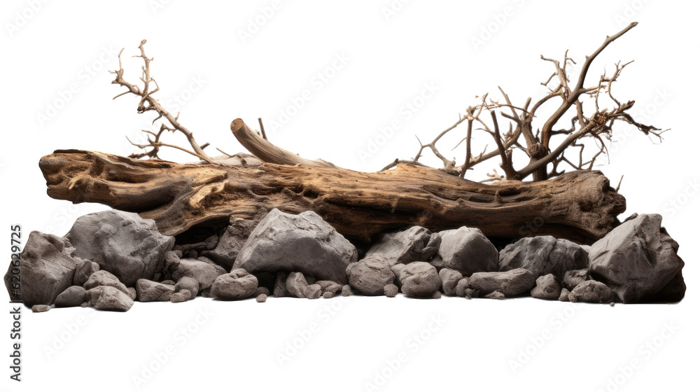Decayed branches with decorative appearance in the ground, heap of soil and rocks, timber suitable for a bonfire situated on a transparent background. Decayed branches with decorative appearance in the ground, heap of soil and rocks, timber suitable for a bonfire situated on a transparent background.