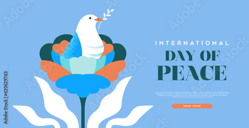 International day of peace colorful flower and white dove vector design