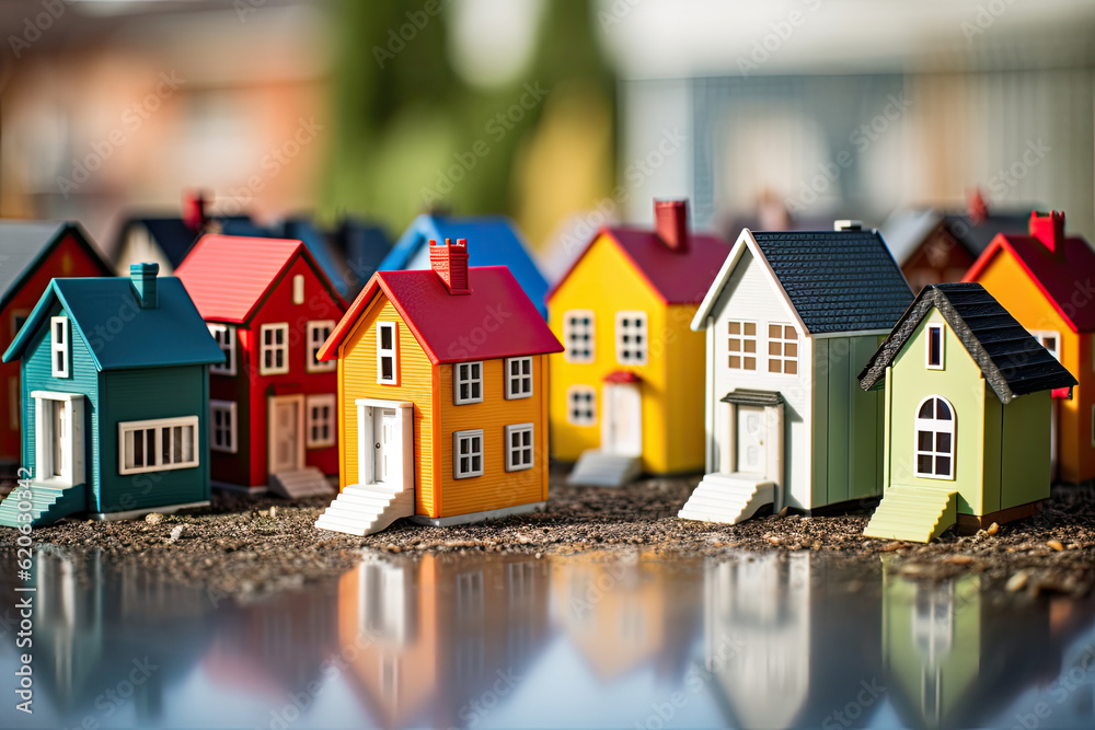 Toy village with many colored miniature houses - Generative AI Toy village with many colored miniature houses - Generative AI