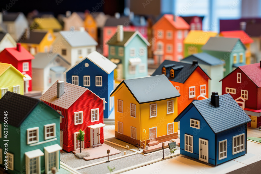 Toy village with many colored miniature houses - Generative AI Toy village with many colored miniature houses - Generative AI