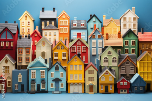Toy village with many colored miniature houses - Generative AI photo