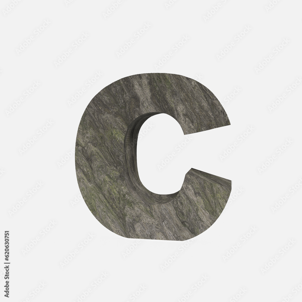 Stone Font 3D Render Of Letter C Stone Font 3D Render Of Letter C