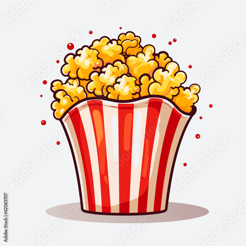 Vector of a red and white striped bag of popcorn