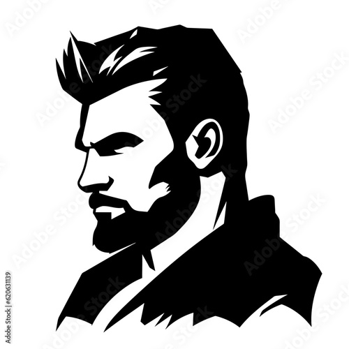 Vector of a black and white silhouette of a bearded man