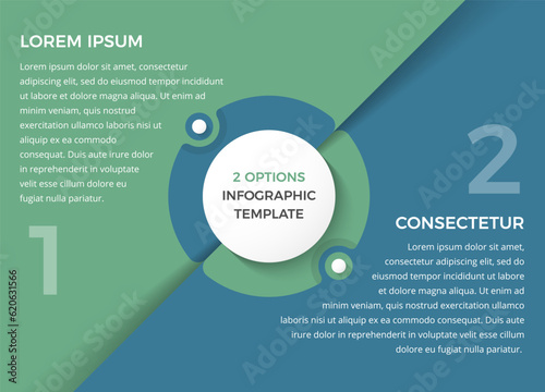 Infographic template with two steps or options, circle diagram, vector eps10 illustration