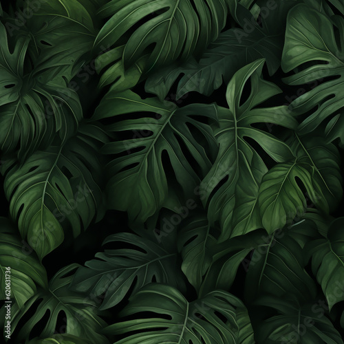 Tropical jungle leaves background  banner with dark green floral pattern. Palm leaves on dark background in a garden. Design for fabric   print  cover  banner and invitation Generative AI