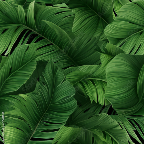 Tropical jungle leaves background  banner with light green floral pattern. Palm leaves on dark background in a garden. Design for fabric   print  cover  banner and invitation Generative AI