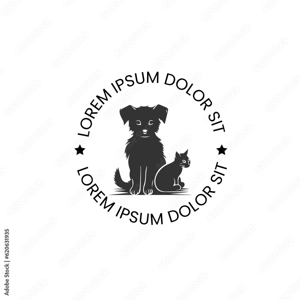 Fototapeta premium Cat and dog logo. Line Of Head Pet Logo Design. Line Of Head Pet Logo Template. Modern Design. Vector Illustration. Dog cat pet hipster vintage logo vector icon illustration. 