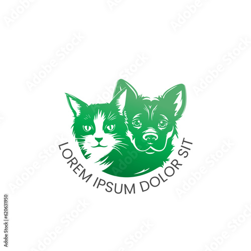 Dog cat pet hipster vintage logo vector icon illustration. cat and dog logo. Line Of Head Pet Logo Design. Line Of Head Pet Logo Template. Modern Design. Vector Illustration.