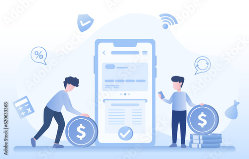 Mobile application allows users to view and pay bills or receipts directly from smartphone. With app, easy to access and manage expense with a digital screen on mobile device. Vector illustration.