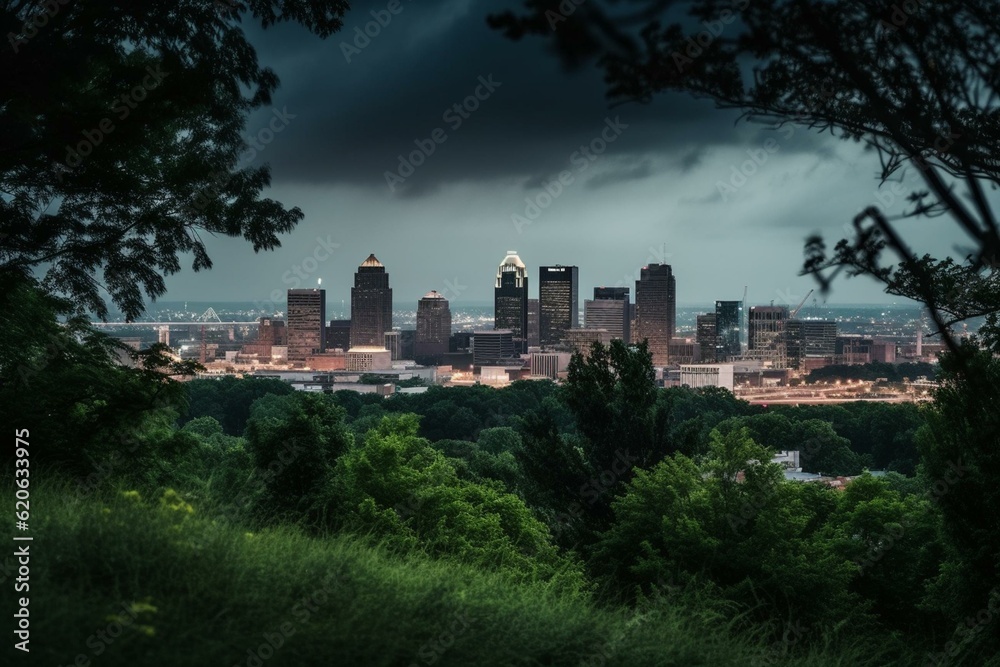 Louisville skyline from Ashland Park in Kentucky on June 14, 2019. Generative AI