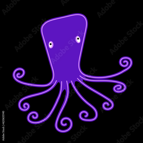Lustiger Octopus als Linienillustration, violett, rosa, schwarz, verspielte kindliche sympathiefigur, Outline Character
