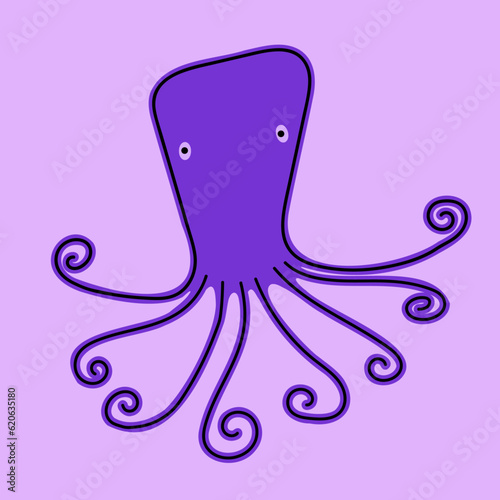 Lustiger Octopus als Linienillustration, violett, rosa, verspielte kindliche sympathiefigur, Outline Character