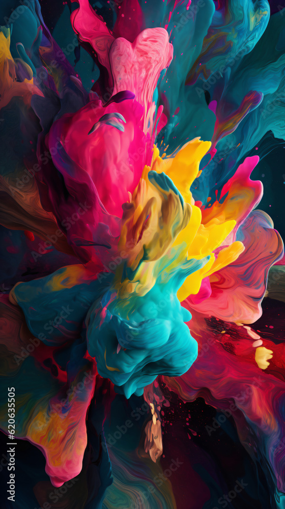 A vibrant and colorful powder explosion of color isolated on a black background Generative Ai