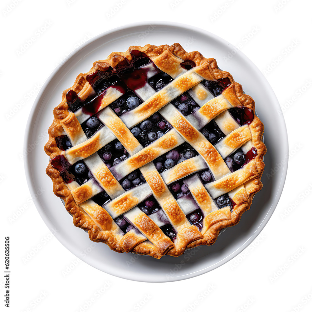 Blueberry Pie On White Plate, Directly Above View On Isolated Transparent Background, Png. Generative AI Blueberry Pie On White Plate, Directly Above View On Isolated Transparent Background, Png. Generative AI