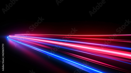 Red and Blue tech neon spotlight background, speed motion abstract background, red and blue light background.  photo