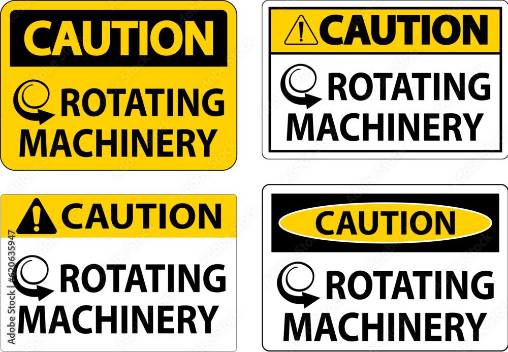 Caution Sign Rotating Machinery On White Background Caution Sign Rotating Machinery On White Background