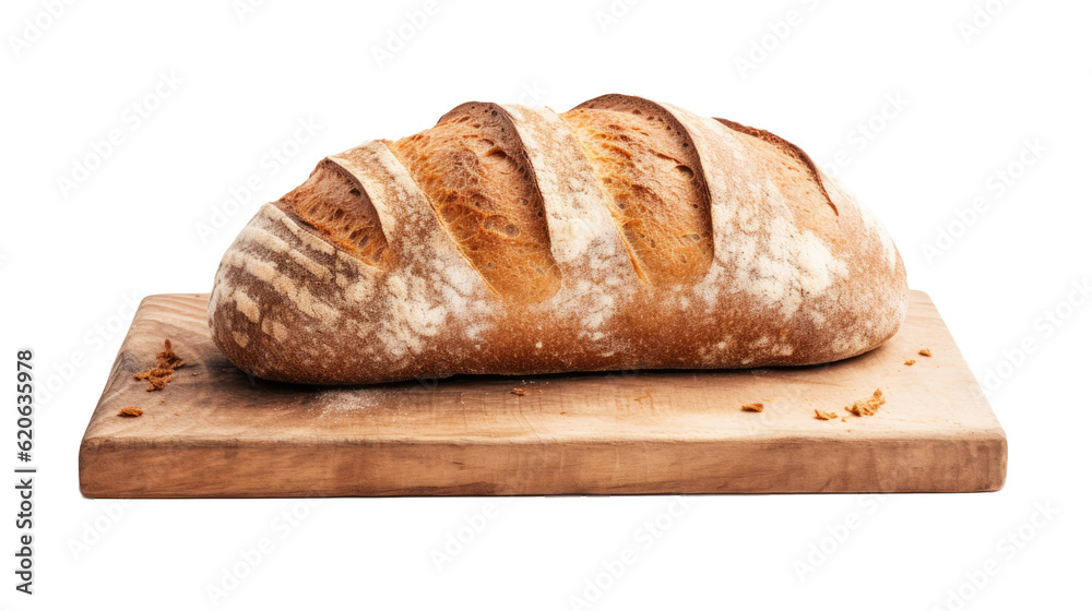 A freshly made loaf of bread is displayed on a plain transparent background.