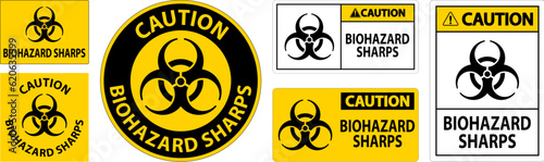 Caution Biohazard Label, Biohazard Sharps