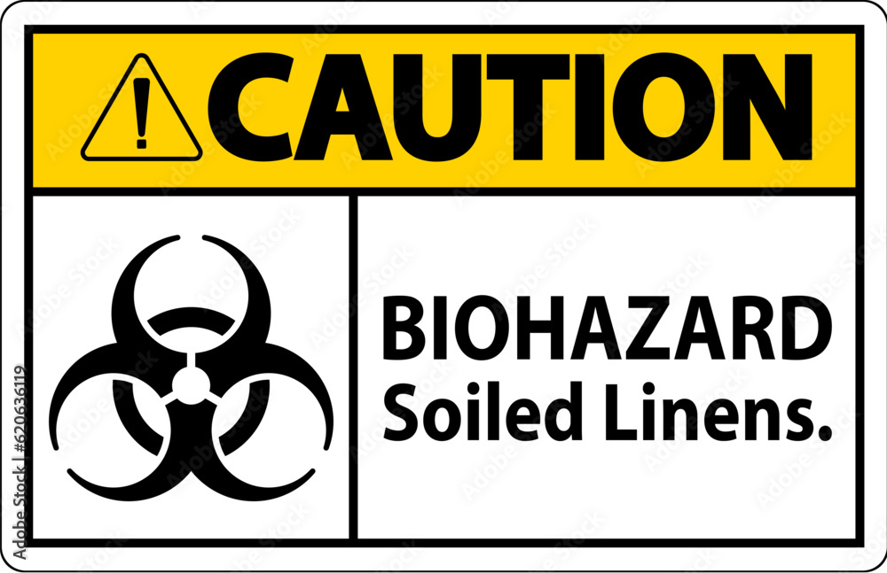 Obraz premium Biohazard Caution Label Biohazard Soiled Linens