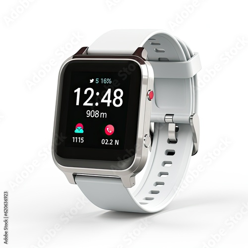 Smart watch on white background, Sports wearable fitness tracker with artificial intelligence