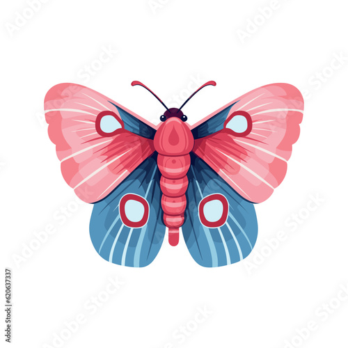 Cute pink boho moth with beautiful wings. Summer butterfly Vector insect illustration isolated on white background. Trendy modern design for boho poster, magical card, t shirt print, sticker etc photo