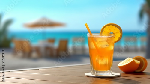 Refreshing orange cocktail on beach table Generative AI