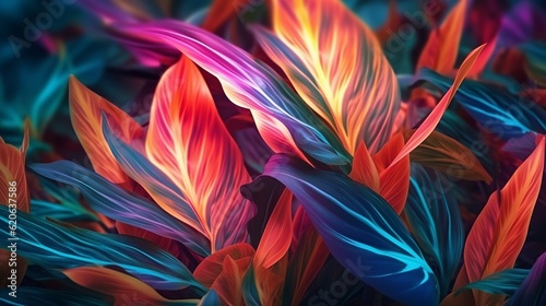 Leaf or plant Cordyline fruticosa leaves calming coral colorful vivid tropical nature background Generative AI © Suleyman