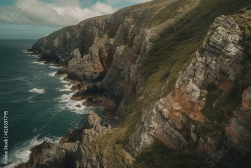 Coastal cliffs and Atlantic coast in Ortigueira, Spain. Generative AI photo