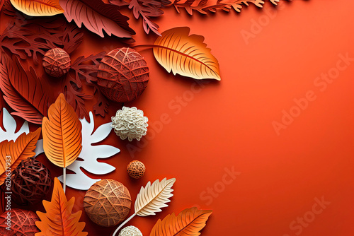 Generative AI illustration of Wallpaper papercut autumn scenes with copyscape with autumn colors background