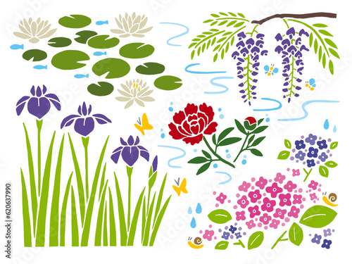 初夏の花イメージのイラストセット