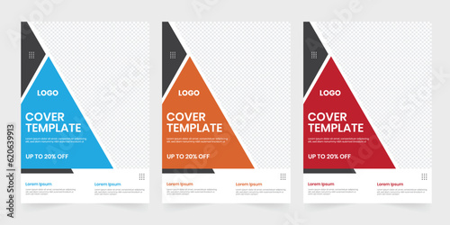 Annual report a4 cover page poster clean template, marketing graphic folded best brochure, triangle shape blue color background publication profile report