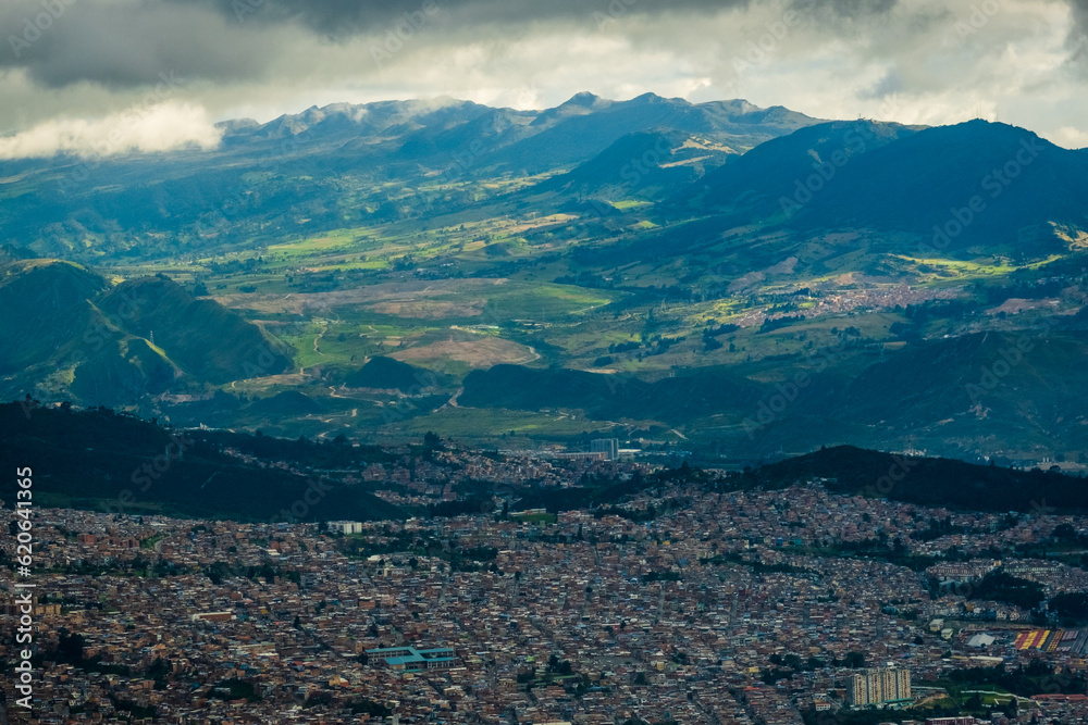 bogota Colombia capital aerial view of cityscape with andes mountains 