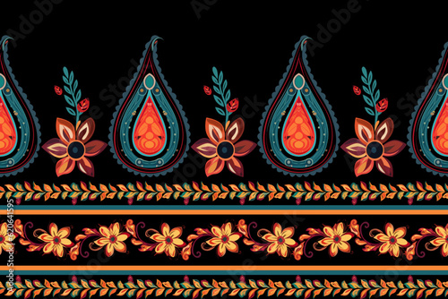 Seamless ethnic paisley pattern. elegant paisley pattern, allover composition. beautiful Aztec fabric mandala textile native motif carpet paisleys with floral motives.