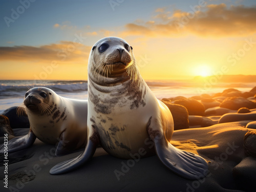 Seals on the coast © Veniamin Kraskov