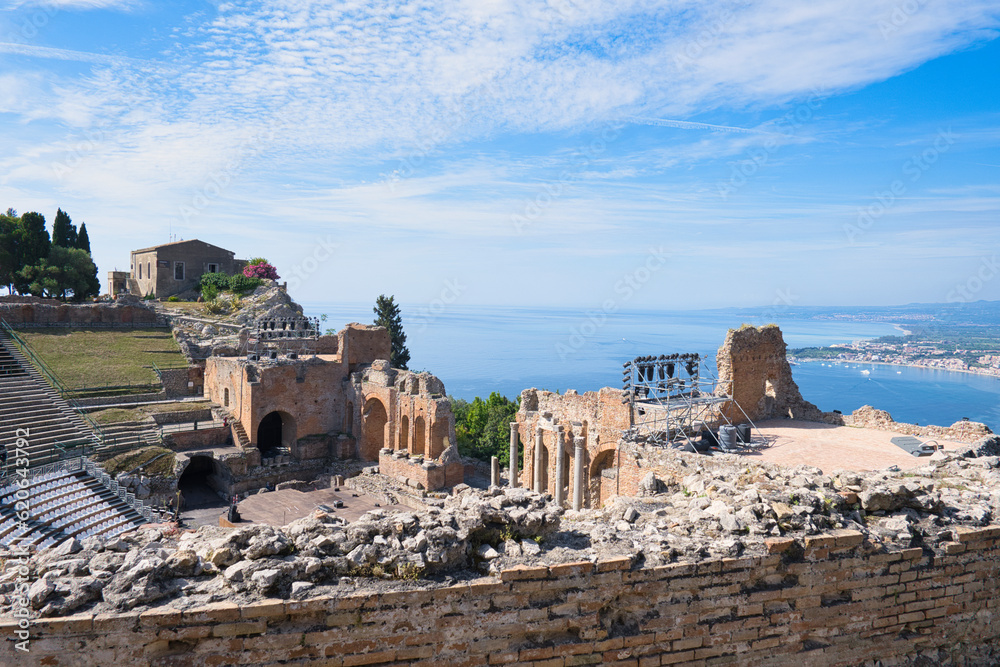ancient theater in Taormina, Sicily, Italy