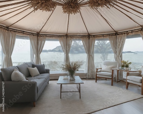 Slika na platnu Creating a Festive Mediterranean Living Space with Yurt-Style Interior Design ge