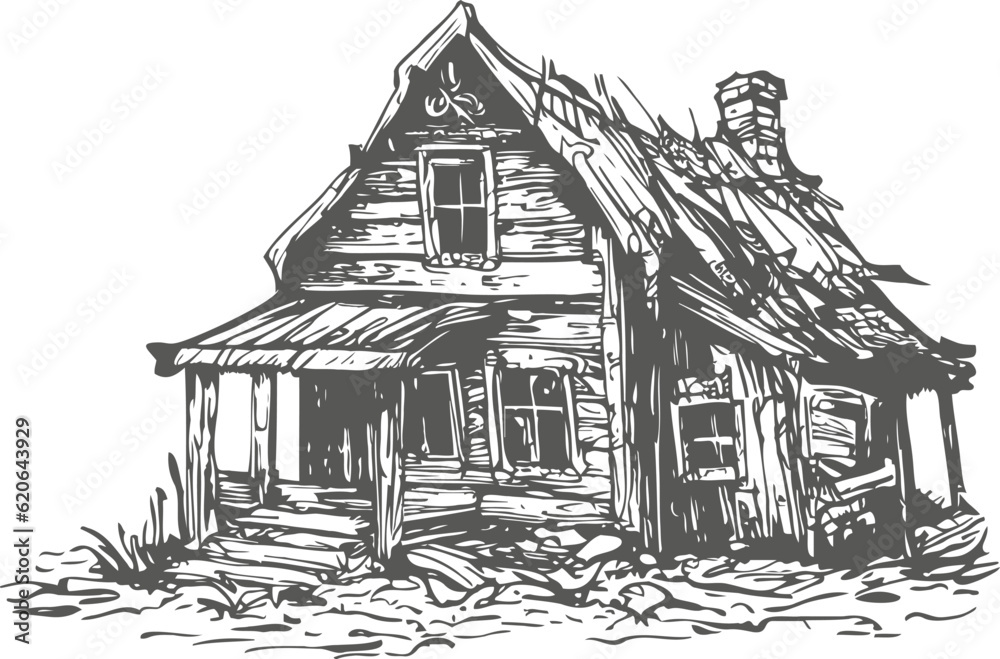 old rotten dilapidated wooden rural house