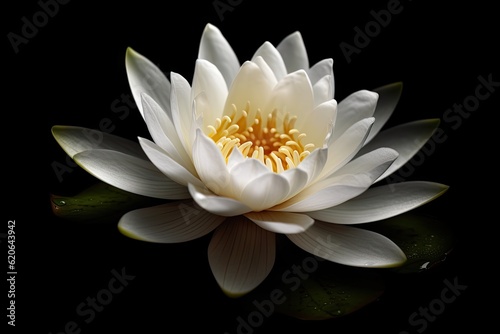 Symbol of Purity. Closeup of Fresh White Lotus Flower on Black Background