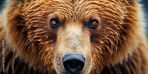 Kamchatka Brown Bear - Ursus arctos beringianus, close up detail portrait. Brown fur coat, danger and aggressive animal. photo