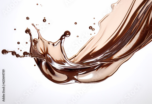 melted chocolate splash on a white background, captured in realistic color, a testament to sweet indulgence, generative ai.