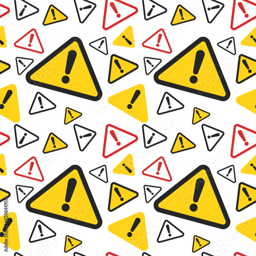 multi color warning symbol seamless pattern on white background. vector abstract illustration.
