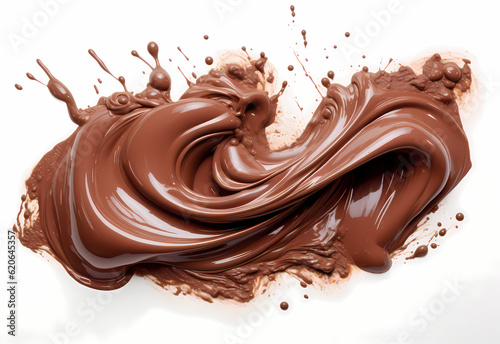 melted chocolate splash on a white background, captured in realistic color, a testament to sweet indulgence, generative ai.