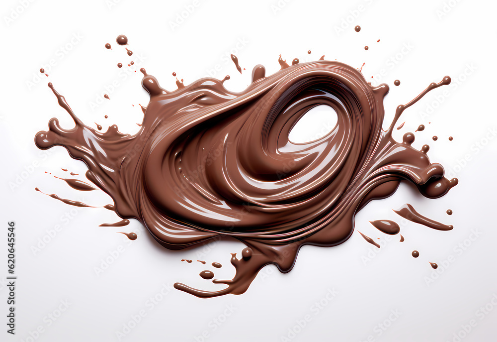 melted chocolate splash on a white background, captured in realistic color, a testament to sweet indulgence, generative ai. melted chocolate splash on a white background, captured in realistic color, a testament to sweet indulgence, generative ai.