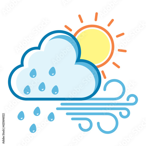 Weather meteorology sun cloud rain wind icon illustration