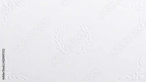 Embossed white paper background with vintage corner frames and wreath thank you card, birthday card, wedding invitation