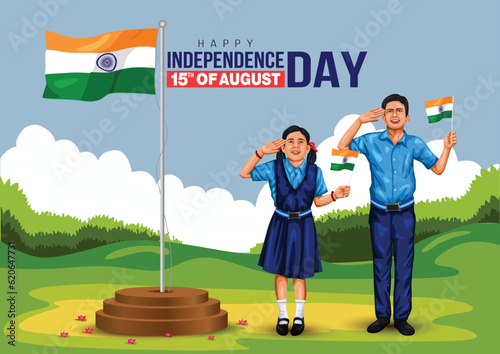 indianhappy independence day India. Indian student saluting flag of India. abstract vector illustration design flyer