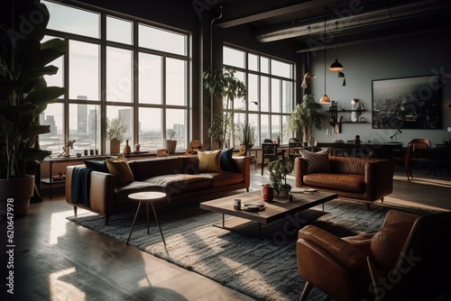 City loft living room design. Unique. Generative AI © Aeris